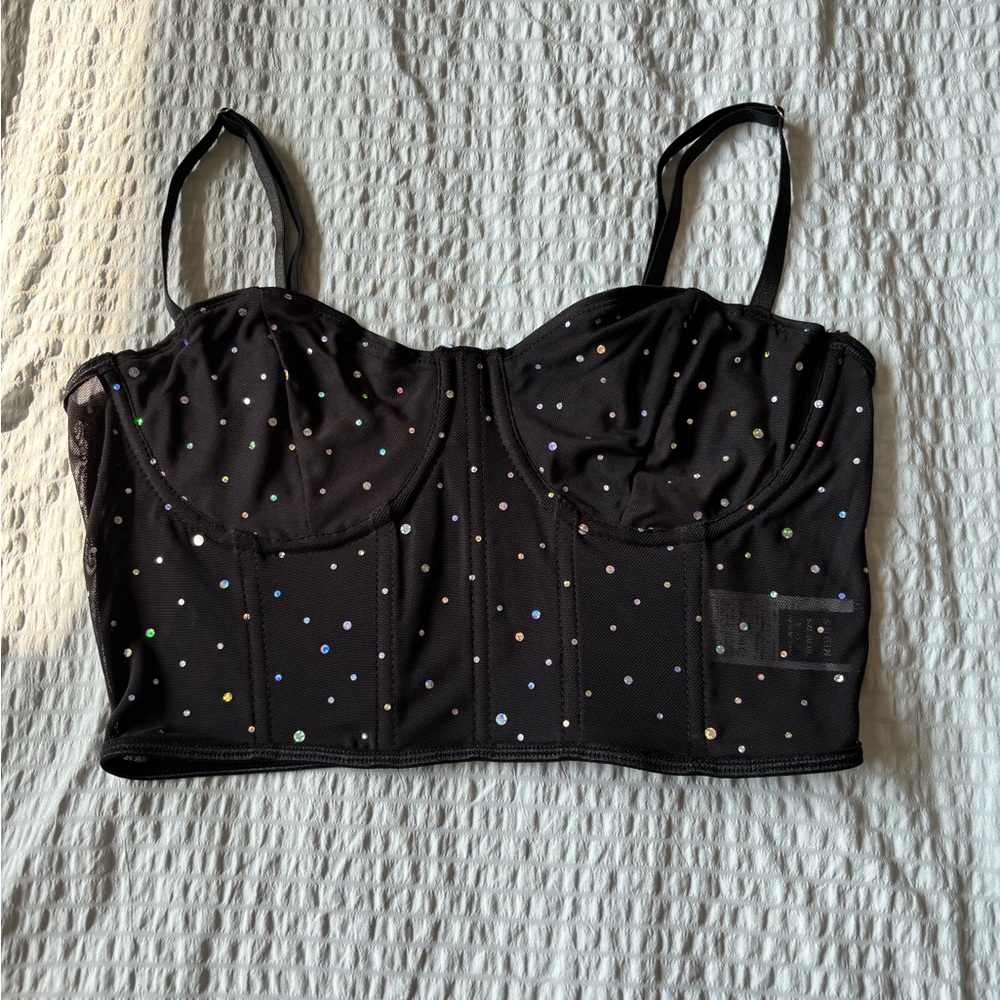 SHEIN Black Bustier Top with Rhinestones